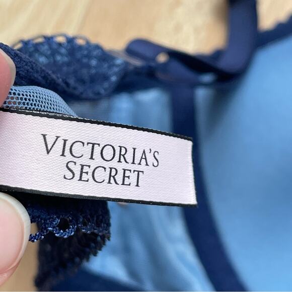 Victorias Secret Bra 36D Navy Blue Lace Dream Angels PushUp Without Padding - Picture 5 of 9